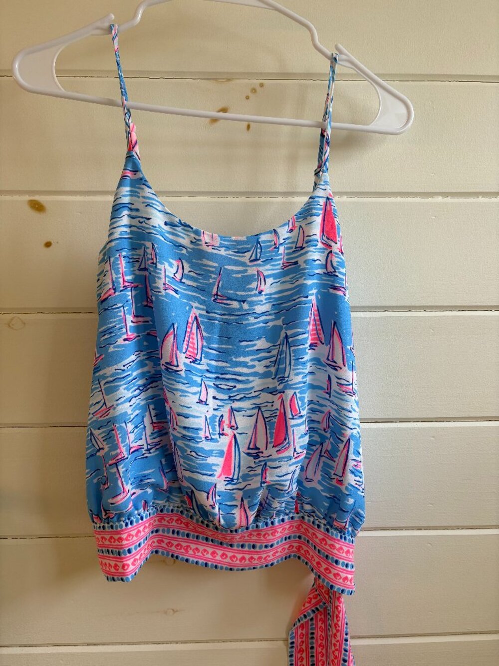 Lilly Pulitzer Sailboat Print Tank Top XXS Blue Pink Tie Hem Cami - Picture 2 of 3